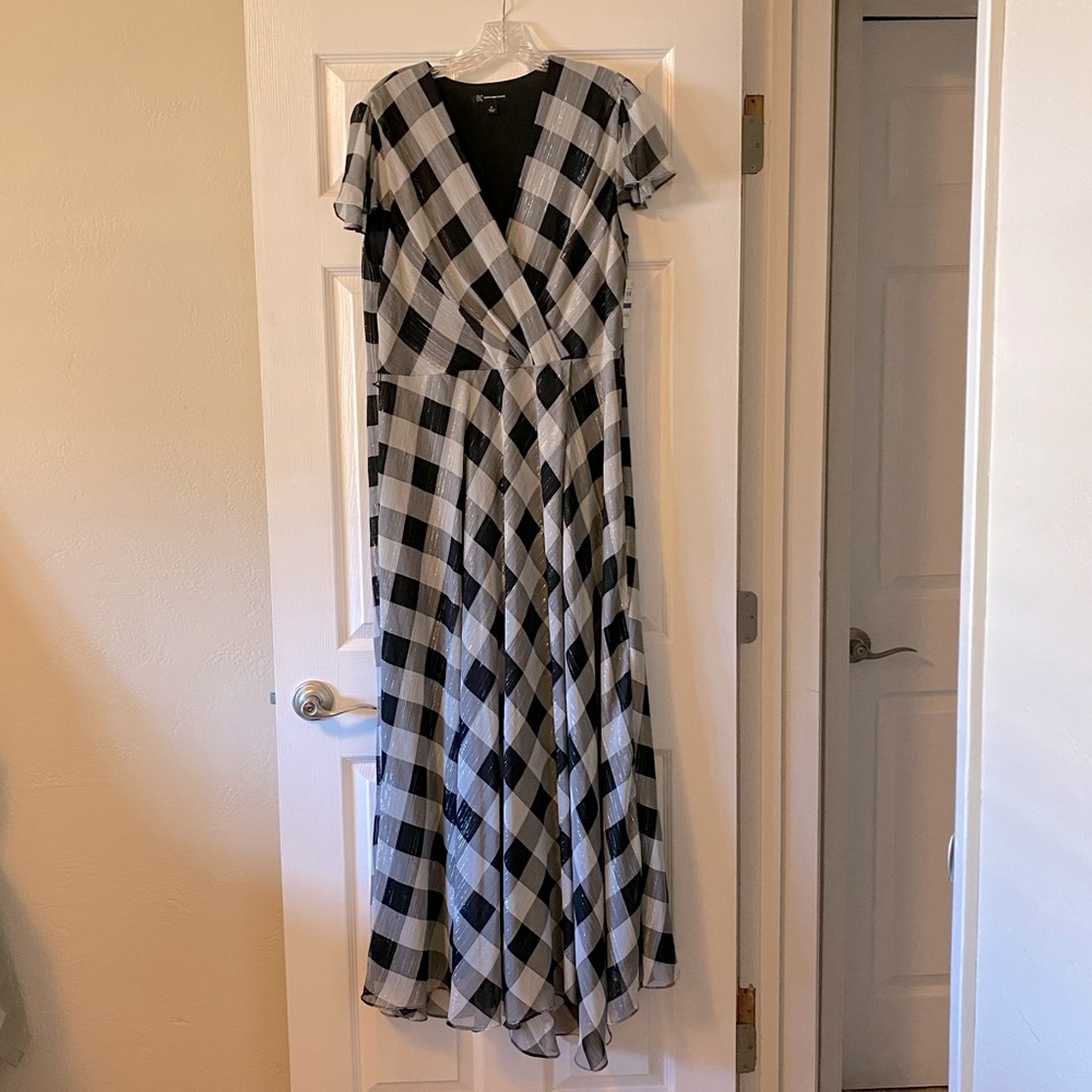 INC International Concepts Checkered Faux Wrap Maxi Dress